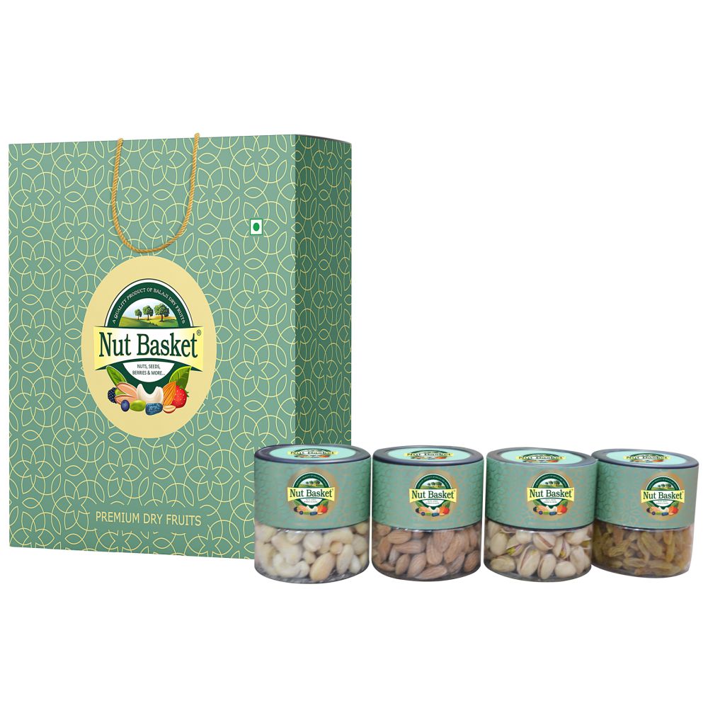 Nut Basket Gift Box 400g (100g Almonds R&S, 100g Cashews R&S, 100g Pistachios R&S, 100g Raisins)