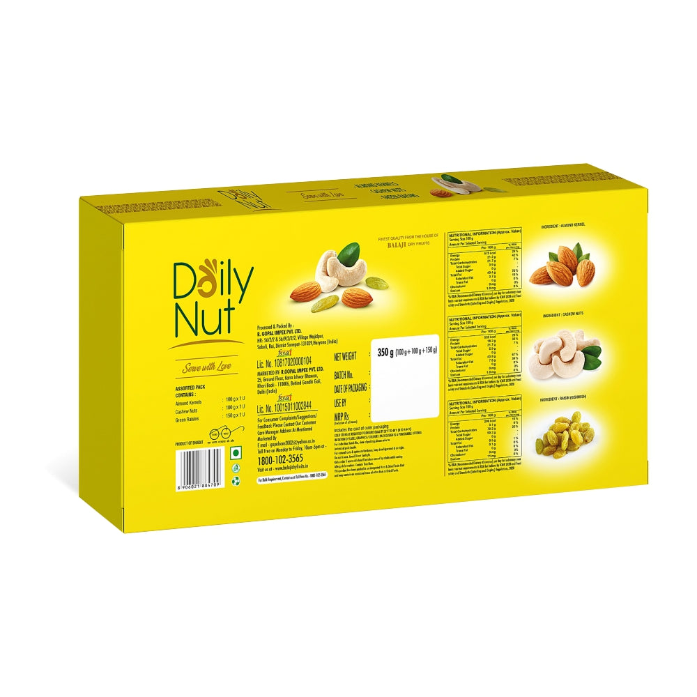 Daily Nut Gift Box 350g (100g Almonds, 100g Cashews, 100g, 150g Raisins)